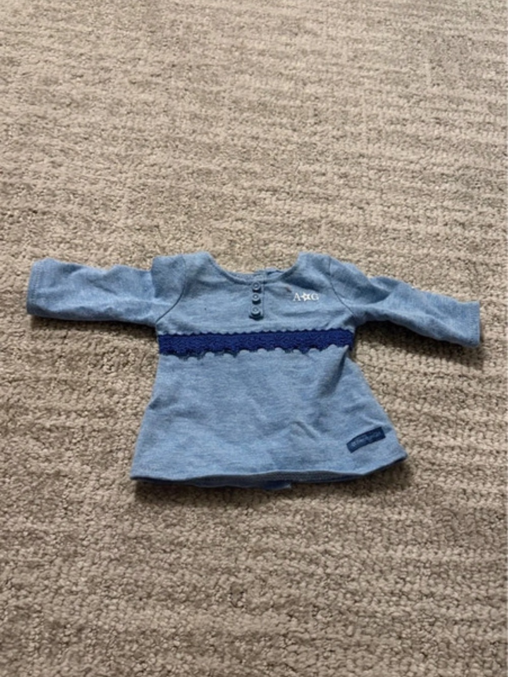 American Girl Light Blue Long-Sleeve Doll Top with Navy Trim